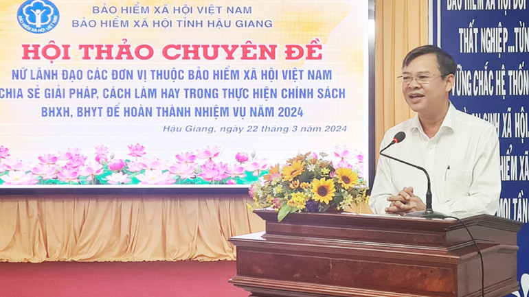 Phó Chủ tịch Thường trực Ủy ban nhân dân tỉnh Hậu Giang Trương Cảnh Tuyên phát biểu tại hội thảo