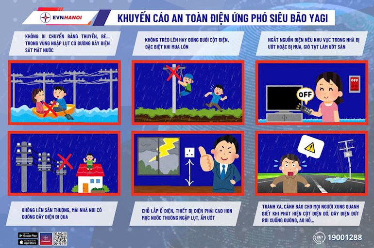 EVNHANOI khuyến cáo người dân về an toàn điện ứng phó với siêu bão Yagi.