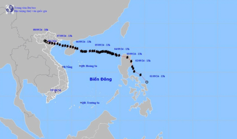 Bản đồ quỹ đạo cơn bão số 3.