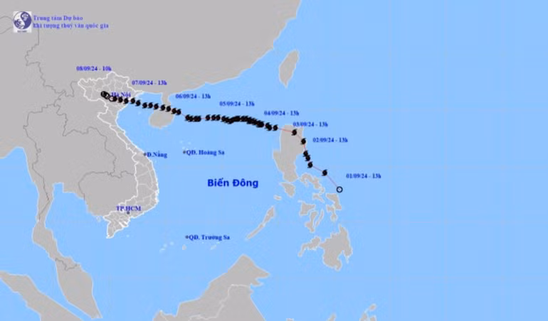 Bản đồ quỹ đạo cơn bão số 3.