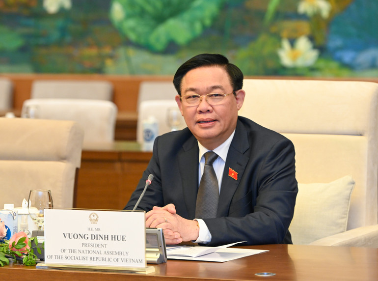 Chủ tịch Quốc hội Vương Đình Huệ phát biểu tại buổi tiếp.