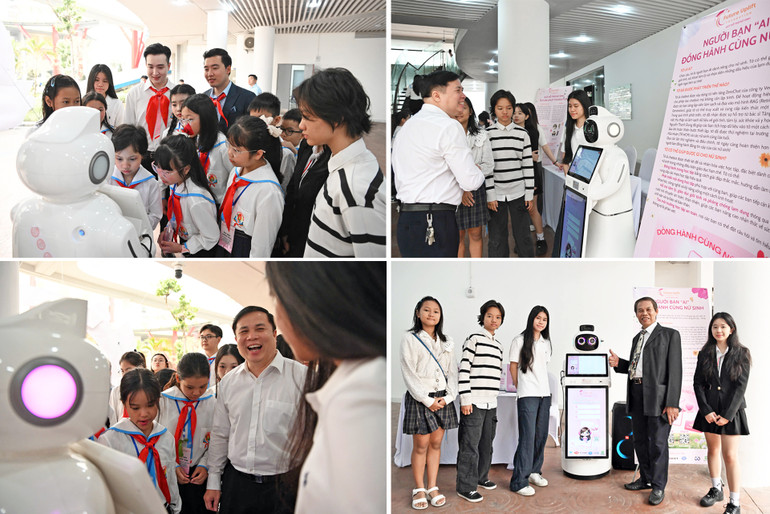 Đông đảo đại biểu hào hứng tương tác với "cô bé" robot.