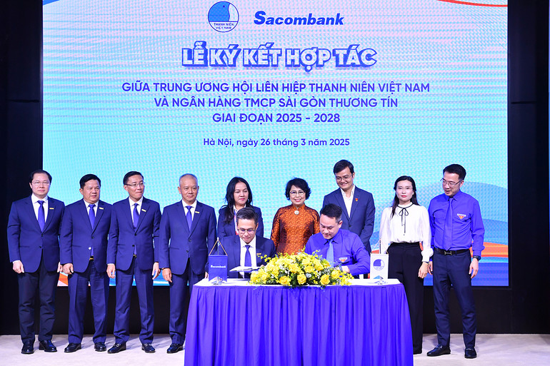 Đại diện Trung ương Hội Liên hiệp Thanh niên Việt Nam và Sacombank ký kết thỏa thuận hợp tác giai đoạn 2025-2028. Đại diện Trung ương Hội Liên hiệp Thanh niên Việt Nam và Sacombank ký kết thỏa thuận hợp tác giai đoạn 2025-2028.