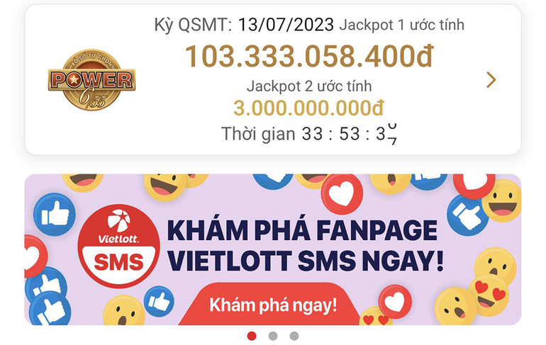Giá trị Jackpot 1 của Power 6/55 đang vượt mốc 100 tỷ đồng, là giải thưởng mơ ước đối với tất cả người chơi xổ số Vietlott.