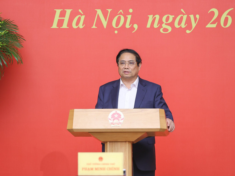 Thủ tướng Phạm Minh Chính phát biểu ý kiến kết luận phiên họp. (Ảnh: TRẦN HẢI) Thủ tướng Phạm Minh Chính phát biểu ý kiến kết luận phiên họp. (Ảnh: TRẦN HẢI)