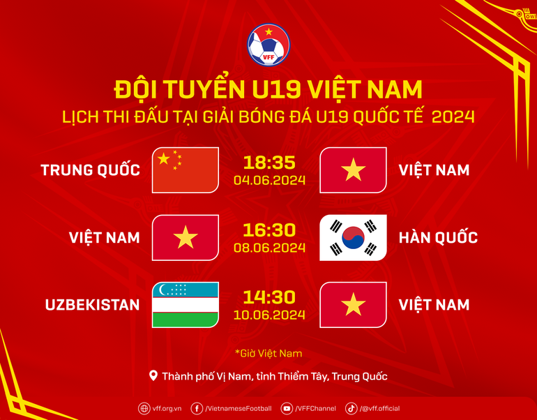 Lịch thi đấu đội tuyển U19 Việt Nam tại giải U19 quốc tế 2024. Lịch thi đấu đội tuyển U19 Việt Nam tại giải U19 quốc tế 2024.