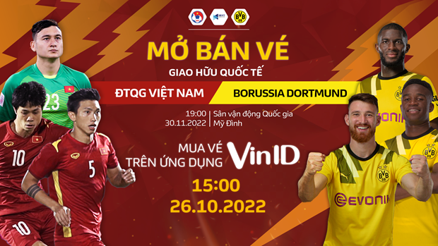 Thông tin mở bán vé xem trận đấu giao hữu giữa tuyển Việt Nam với câu lạc bộ Dortmund. (Ảnh: BTC)