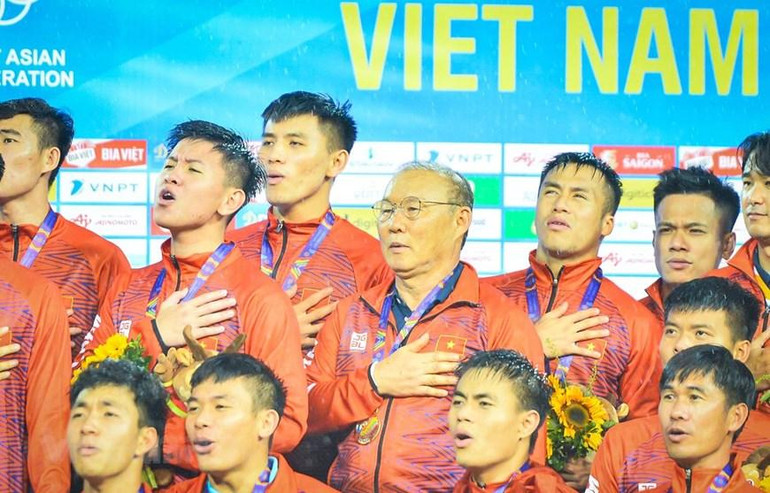 Huấn luyện viên Park Hang-seo lần thứ hai giúp U23 Việt Nam đoạt huy chương vàng SEA Games. (Ảnh: PV/Vietnam+)