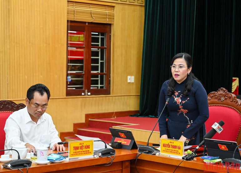 Bí thư Tỉnh ủy Thái Nguyên Nguyễn Thanh Hải phát biểu tại buổi làm việc. (Ảnh: Duy Linh)