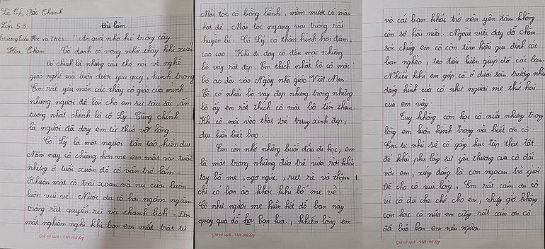 Bài viết học sinh viết về cô giáo Nguyễn Thị Kim Lý.
