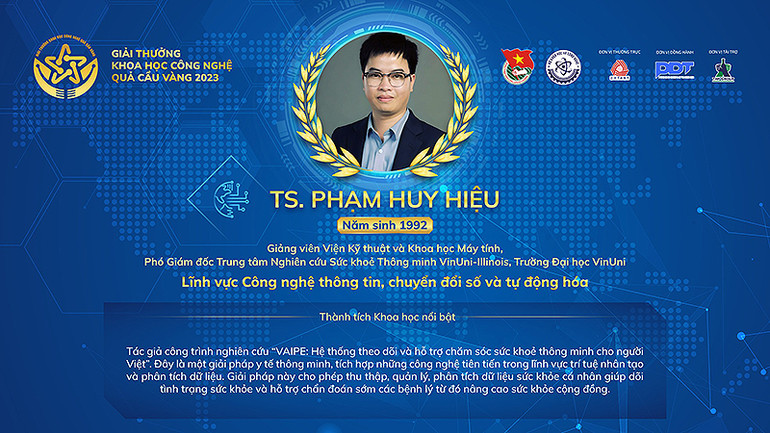 TS Phạm Huy Hiệu là một trong những cá nhân giành Giải thưởng Quả cầu vàng năm 2023.