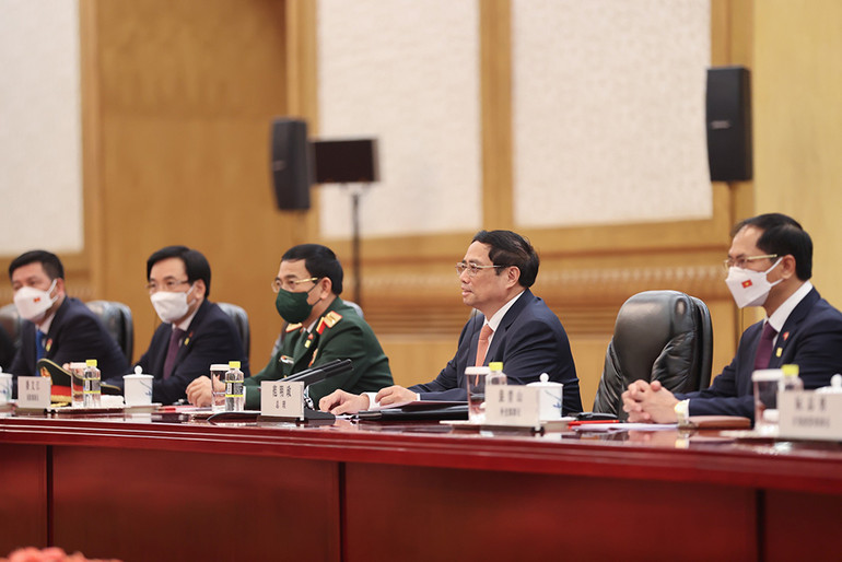 Thủ tướng Phạm Minh Chính tại cuộc hội đàm. (Ảnh: NHẬT BẮC)