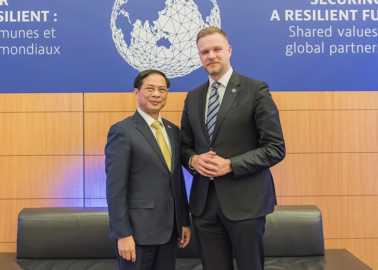 Bộ trưởng Ngoại giao Bùi Thanh Sơn và Bộ trưởng Ngoại giao Litva Gabrielius Landsbergis.