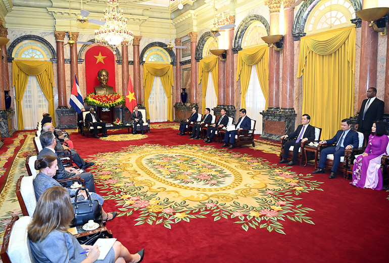 Quang cảnh buổi tiếp tại Phủ Chủ tịch. (Ảnh: DUY LINH)