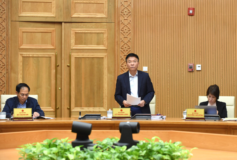 Bộ trưởng Tư pháp Lê Thành Long phát biểu tại cuộc họp.