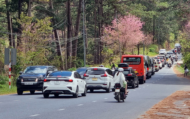 Trên tuyến đèo Prenn dịp Tết Nguyên đán 2023.