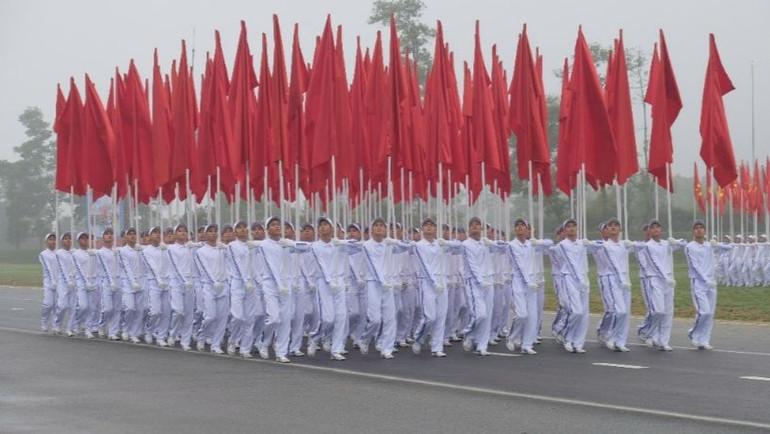 Khối Hồng kỳ trong buổi hợp luyện.