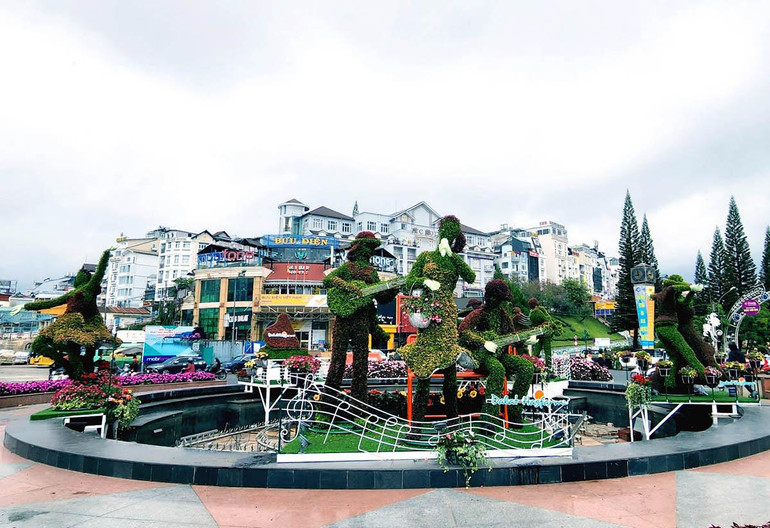 Tiểu cảnh hoa nghệ thuật tại khu vực trung tâm thành phố Đà Lạt.