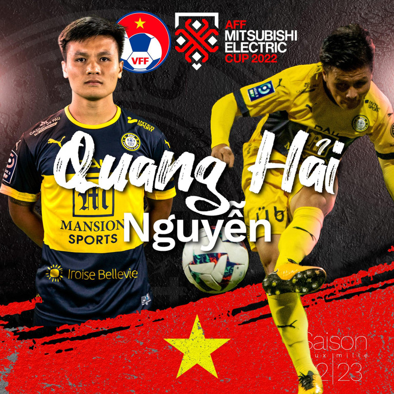 Pau FC đăng tải hình ảnh Quang Hải kèm thông báo về việc cầu thủ số 19 được phép tham dự AFF Cup 2022. (Ảnh: Pau FC)