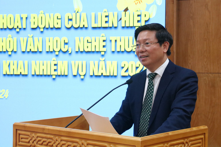 Đồng chí Trần Thanh Lâm, Phó Trưởng Ban Tuyên giáo Trung ương, phát biểu tại hội nghị.