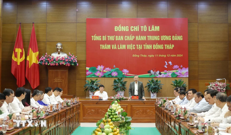 Tổng Bí thư Tô Lâm chủ trì cuộc làm việc với Ban Chấp hành Đảng bộ tỉnh Đồng Tháp.