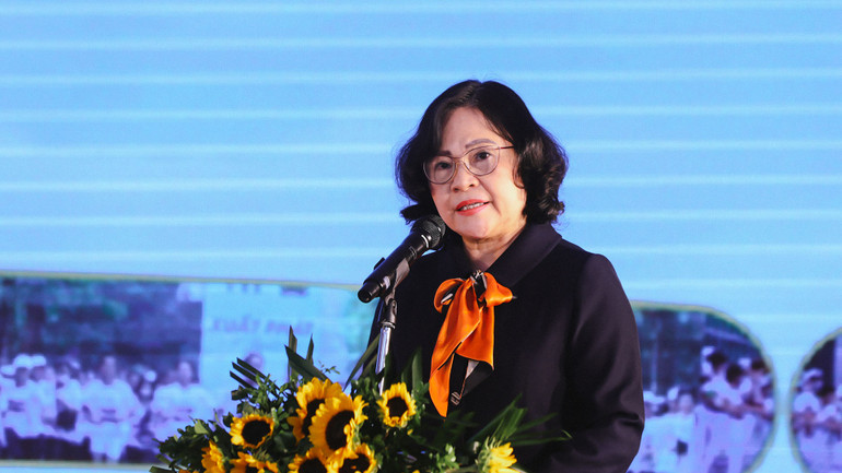 Thứ trưởng Giáo dục và Đào tạo Ngô Thị Minh tại Lễ công bố S-Race 2023. (Ảnh: BTC)