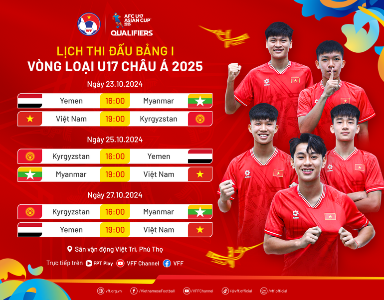 Lịch thi đấu bảng I Vòng loại U17 châu Á 2025. (Nguồn: VFF)