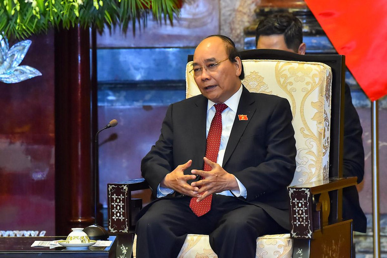 [Ảnh] Chủ tịch nước Nguyễn Xuân Phúc tiếp Chủ tịch Thượng viện Vương quốc Campuchia Samdech Say Chhum ảnh 4