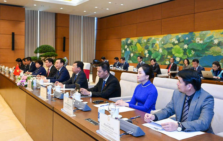 Đoàn đại biểu Việt Nam dự buổi tiếp.