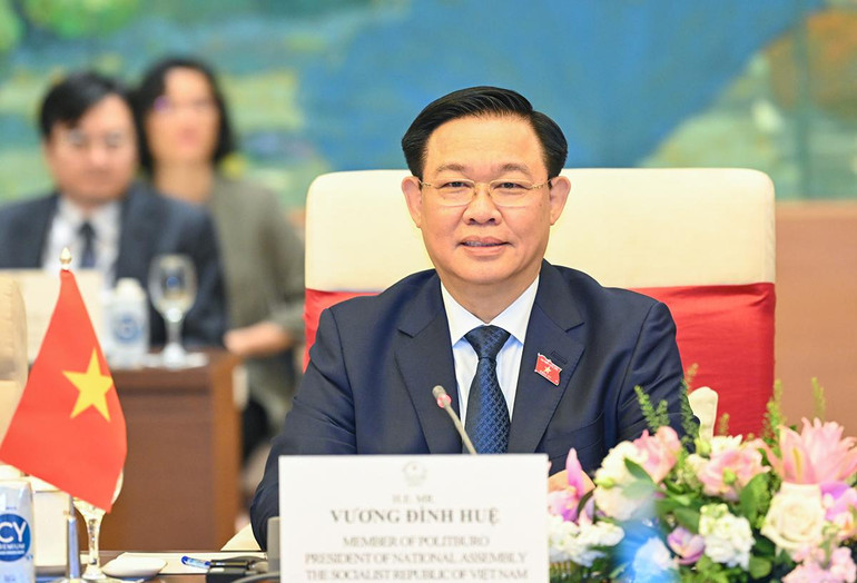 Chủ tịch Quốc hội Vương Đình Huệ phát biểu tại buổi tiếp.