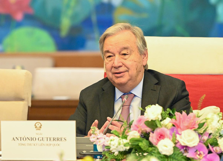 Tổng Thư ký Liên hợp quốc Antonio Guterres phát biểu tại buổi tiếp.