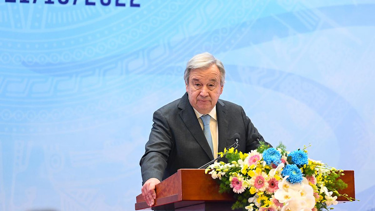 Tổng Thư ký Liên hợp quốc Antonio Guterres phát biểu tại lễ kỷ niệm.
