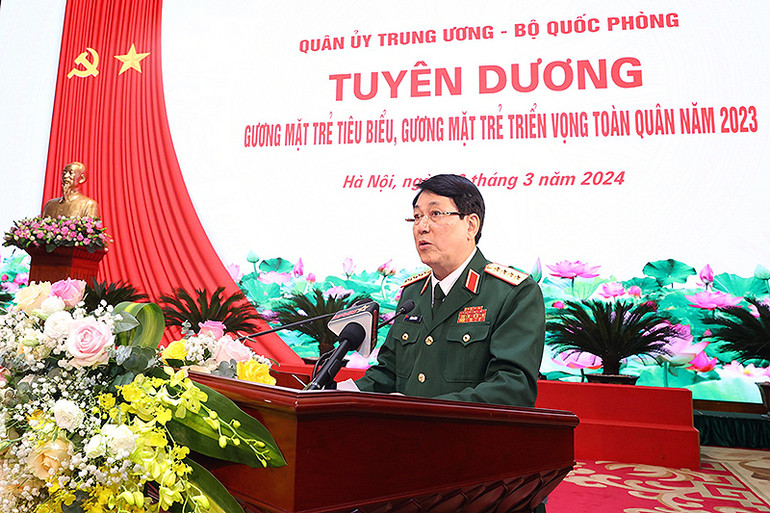 Đại tướng Lương Cường phát biểu ý kiến tại buổi lễ.