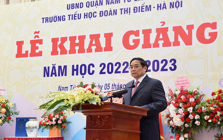 Thủ tướng Phạm Minh Chính phát biểu tại lễ khai giảng.
