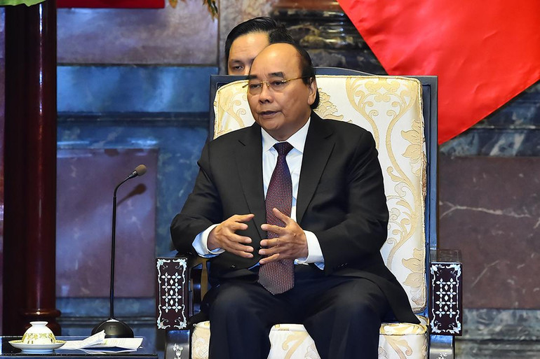 [Ảnh] Chủ tịch nước Nguyễn Xuân Phúc tiếp Chủ tịch Quốc hội Campuchia Samdech Heng Samrin ảnh 4