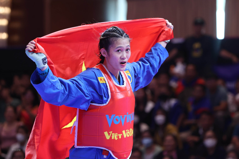 Đỗ Phương Thảo giành Huy chương Vàng đối kháng hạng cân 60kg nữ. (Ảnh: Hoàng Linh/TTXVN) Đỗ Phương Thảo giành Huy chương Vàng đối kháng hạng cân 60kg nữ. (Ảnh: Hoàng Linh/TTXVN)