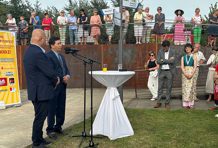 Chủ tịch Ủy ban nhân dân thành phố Hội An Nguyễn Văn Sơn phát biểu tại lễ khánh thành.