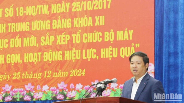 Đồng chí Lương Nguyễn Minh Triết, Ủy viên dự khuyết Trung ương Đảng, Bí thư Tỉnh ủy phát biểu chỉ đạo tại hội nghị.