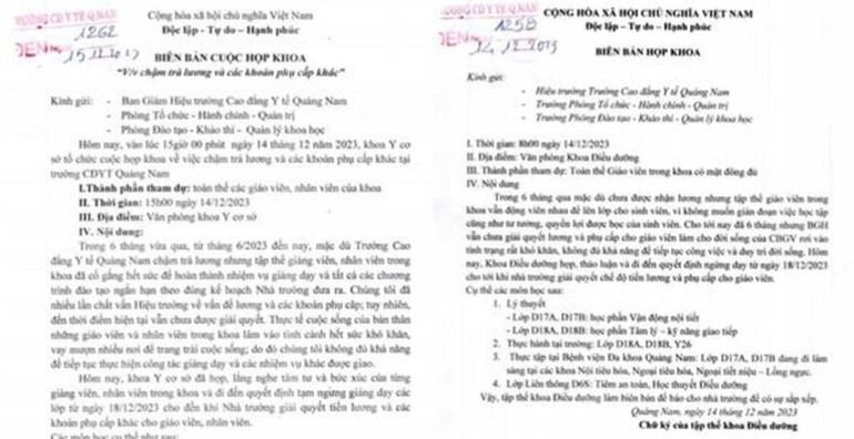 Biên bản họp khoa thông báo ngừng giảng dạy của Khoa Điều dưỡng và Khoa Y cơ sở Trường Cao đẳng Y tế Quảng Nam