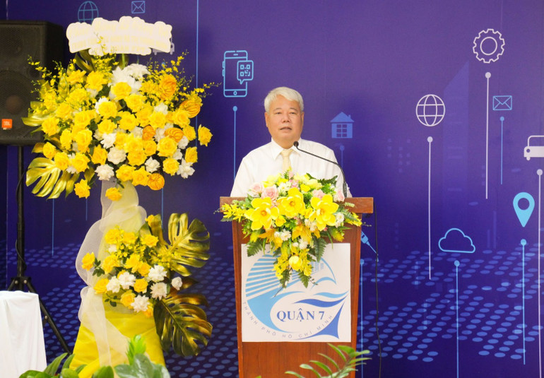 Ông Võ Khắc Thái - Bí Thư Quận ủy quận 7 nhấn mạnh tầm quan trọng của việc ra mắt Trung tâm điều hành đô thị thông minh.