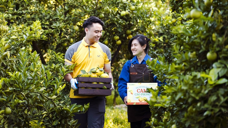 Nhân viên Vietnam Post hỗ trợ người nông dân quảng bá, tiếp thị nông sản.