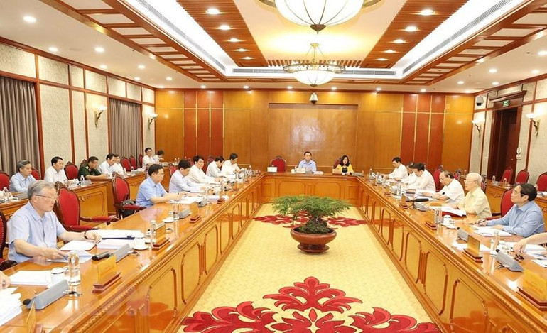 Tổng Bí thư Nguyễn Phú Trọng phát biểu kết luận cuộc họp. (Ảnh: Trí Dũng/TTXVN)