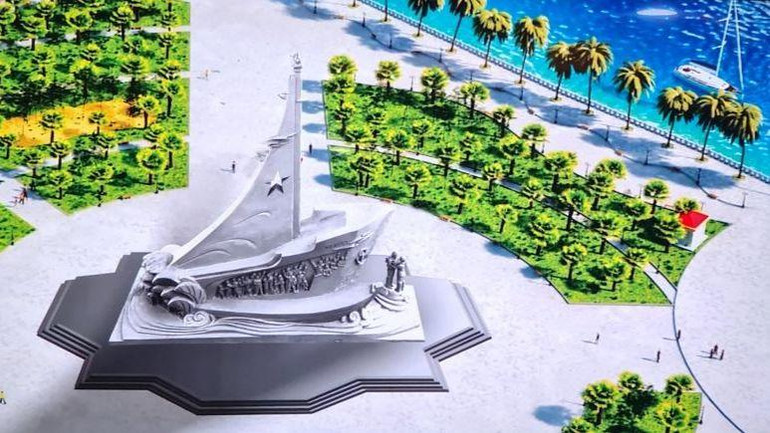 Một trong ba phương án phác họa công trình Tượng đài “Chuyến tàu Tập kết ra bắc 1954”.