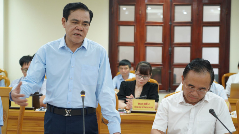 Chủ tịch Ủy ban nhân dân tỉnh Hà Tĩnh Võ Trọng Hải phát biểu tại buổi làm việc.