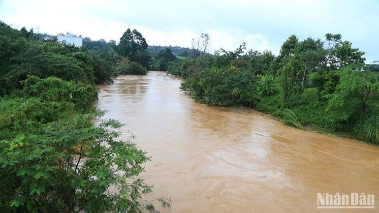 Lượng nước từ các khu vực đổ về sông Đắk Nông tại khu vực thành phố Gia Nghĩa đang tiếp tục dâng cao, mưa lớn trên địa bàn đang tiếp tục diễn ra, nguy cơ ngập lụt tiếp tục diễn biến phức tạp.