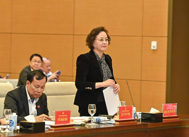 Bộ trưởng Nội vụ Phạm Thị Thanh Trà phát biểu tại buổi làm việc.