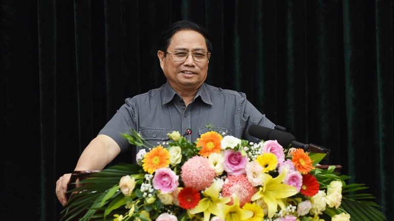 Thủ tướng Phạm Minh Chính kết luận buổi làm việc với lãnh đạo chủ chốt tỉnh Ninh Bình. (Ảnh: Trần Hải)