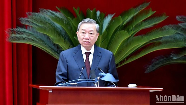 Tổng Bí thư Tô Lâm phát biểu khai mạc Hội nghị. (Ảnh: ĐĂNG KHOA) Tổng Bí thư Tô Lâm phát biểu khai mạc Hội nghị. (Ảnh: ĐĂNG KHOA)