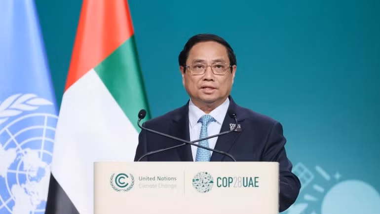 Thủ tướng Phạm Minh Chính phát biểu tại Hội nghị Thượng đỉnh hành động khí hậu thế giới. (Ảnh: Dương Giang/TTXVN)