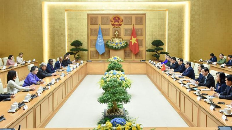 Quang cảnh buổi tiếp Tổng Thư ký Liên hợp quốc António Guterres. (Ảnh: Trần Hải)